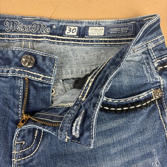 Miss Me Easy Boot Bling Flap Pocket Jeans Womens 30 Medium Wash Blue JE566ZER - Picture 3 of 11